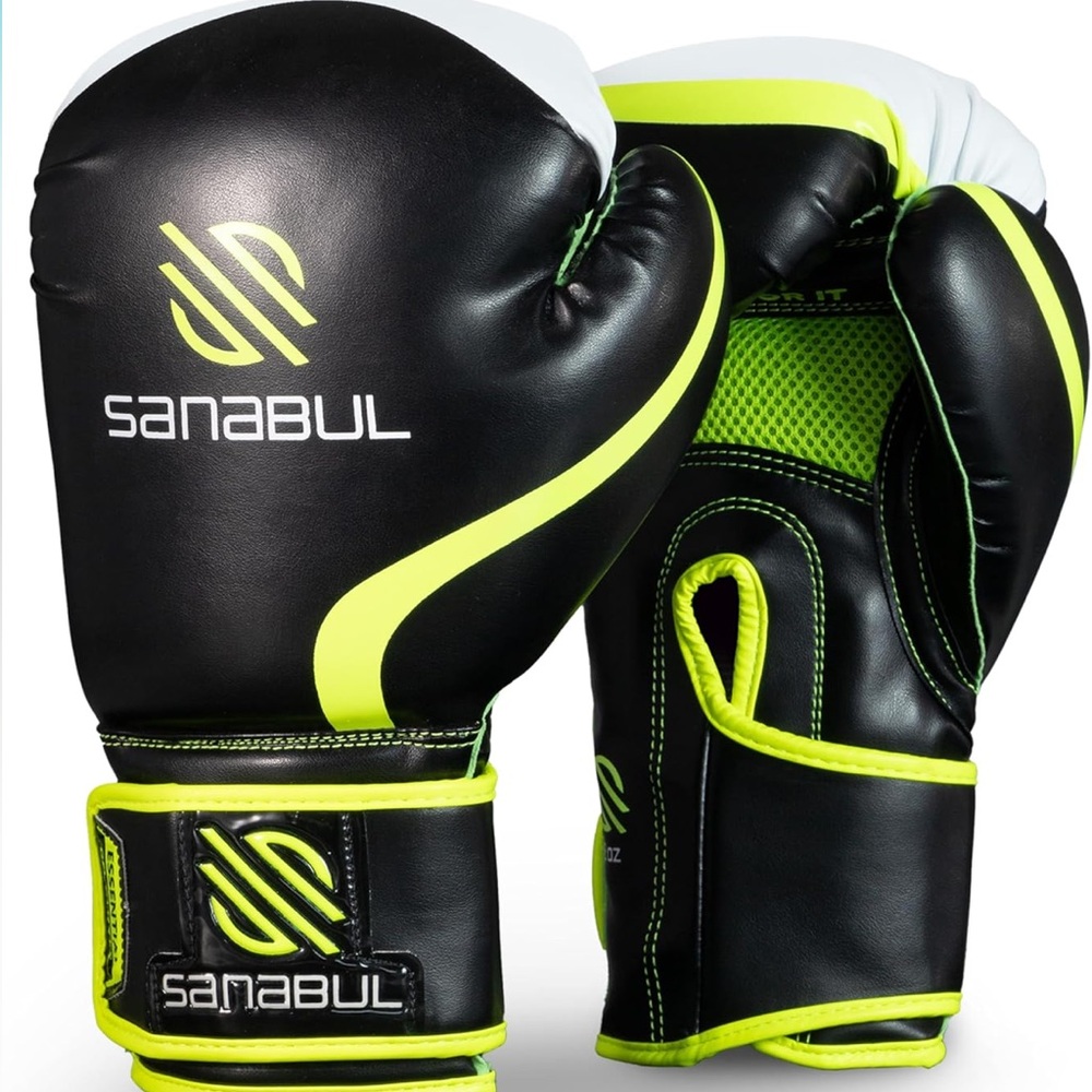 Sanabul Black and Neon Green Boxing Gloves